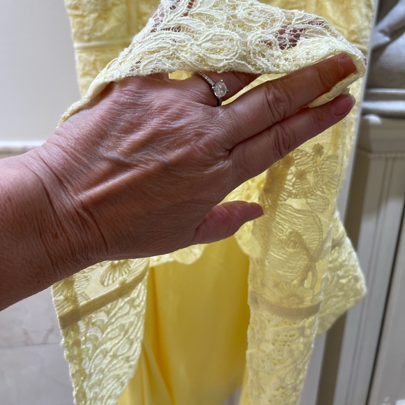 Tags on, sunshine yellow, lace dress, side zipper, size L. - Picture 6 of 12